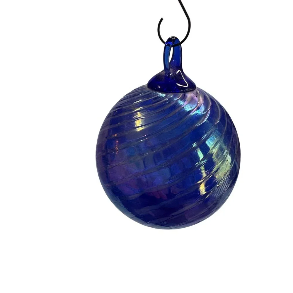 Hand Blown Glass Friendship Ball Cobalt Blue Iridescent 3 3/4 Inch Round Ornamen - Picture 2 of 6